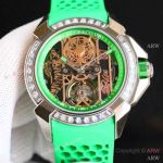 Copy Jacob and Co Epic x CR7 Watches Green Rubber Strap Baguette Diamond Bezel